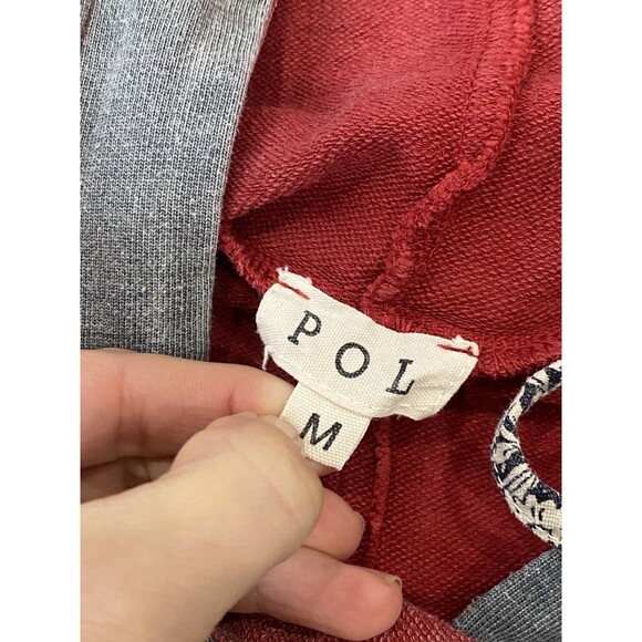 POL Hoodie Size M - Red Blue Hippie Peace Patchwork Distressed Fall Earthy Tones - Picture 3 of 6